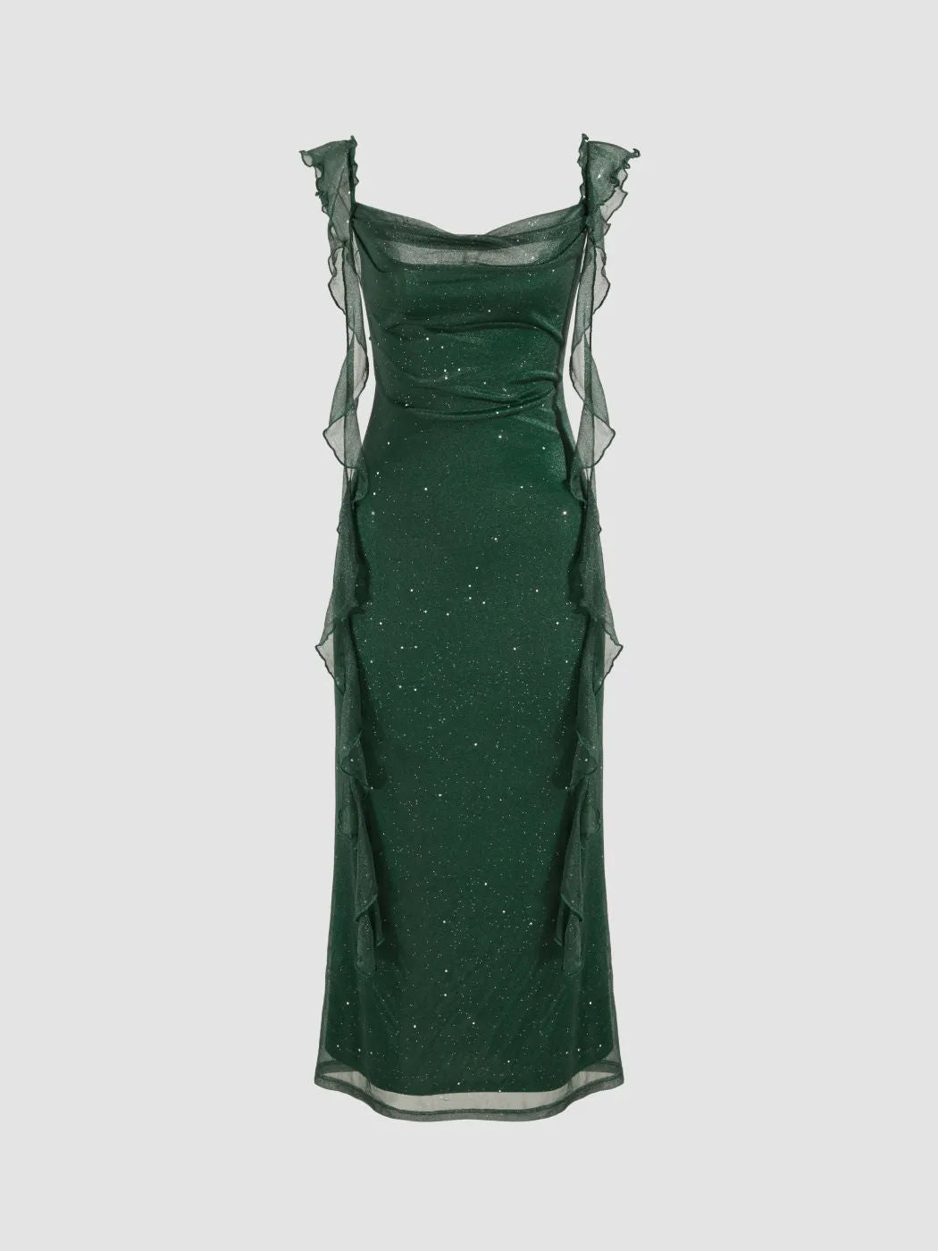 Pailletten Mesh Maxikleid mit Rüschen