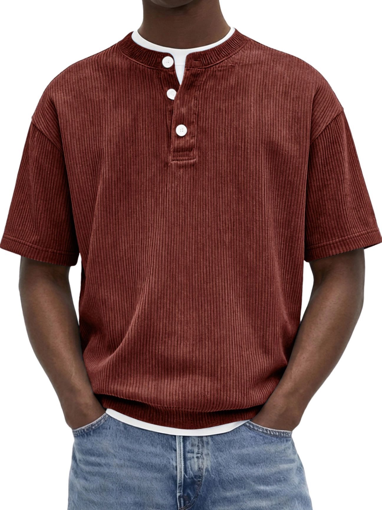 Herren-Strickshirt «Riviera» – Cord-Kurzarm