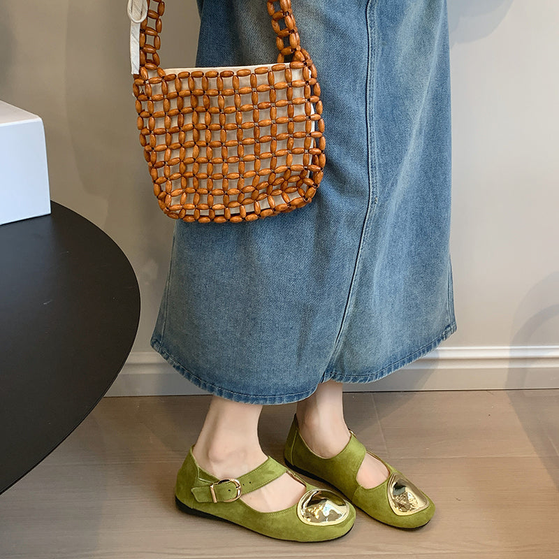 Retro Flache Low-Cut mit Großer Metallriemen