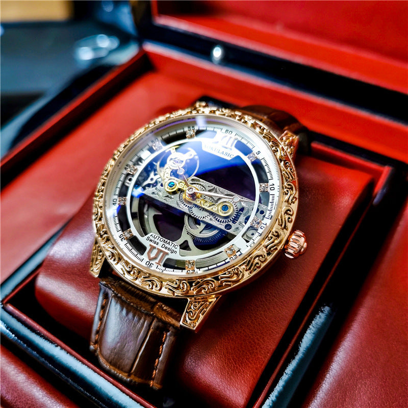 Automatische Mechanische Herrenuhr Doppelseitig Hohl Wasserdicht