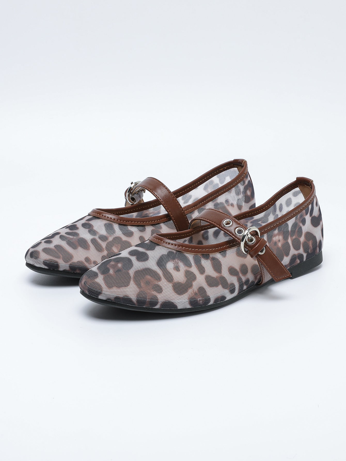 Leopard-Print Mesh Ballerinas