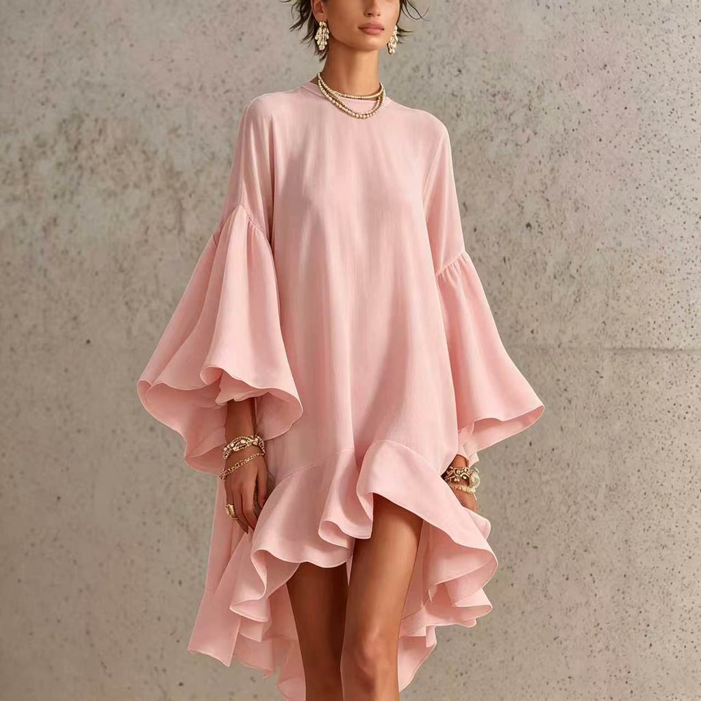 Asymmetrisches Chiffonkleid mit Puffärmeln – Bild 6 | LuxeStyle