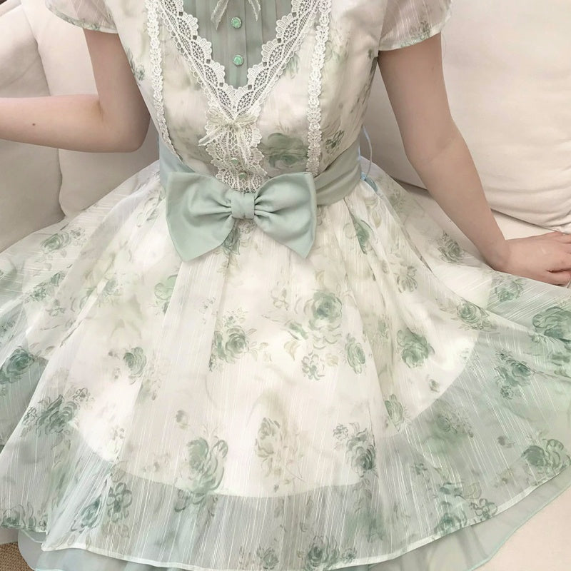 Grünes Jacquard-Kleid mit Blumenmuster – Bild 5 | LuxeStyle