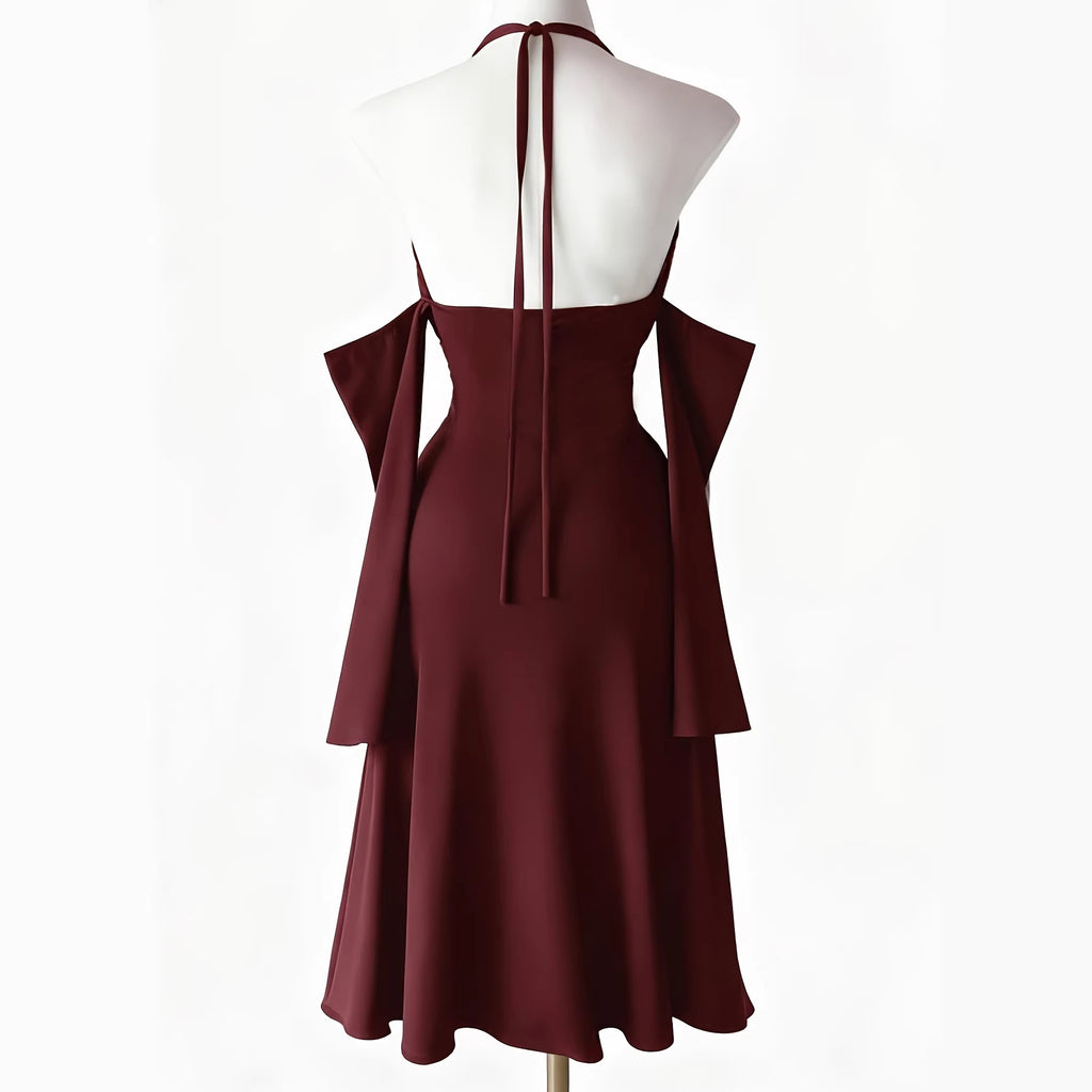 Halterneck Off-Shoulder Schlitz-Kleid – Bild 3 | LuxeStyle