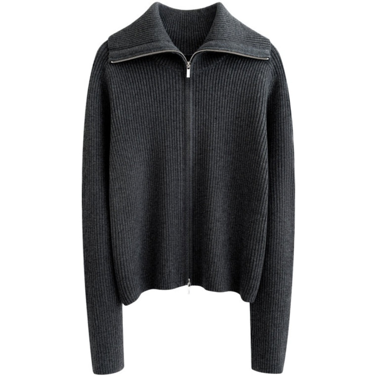 Woll-Cardigan mit Revers und Doppelreissverschluss