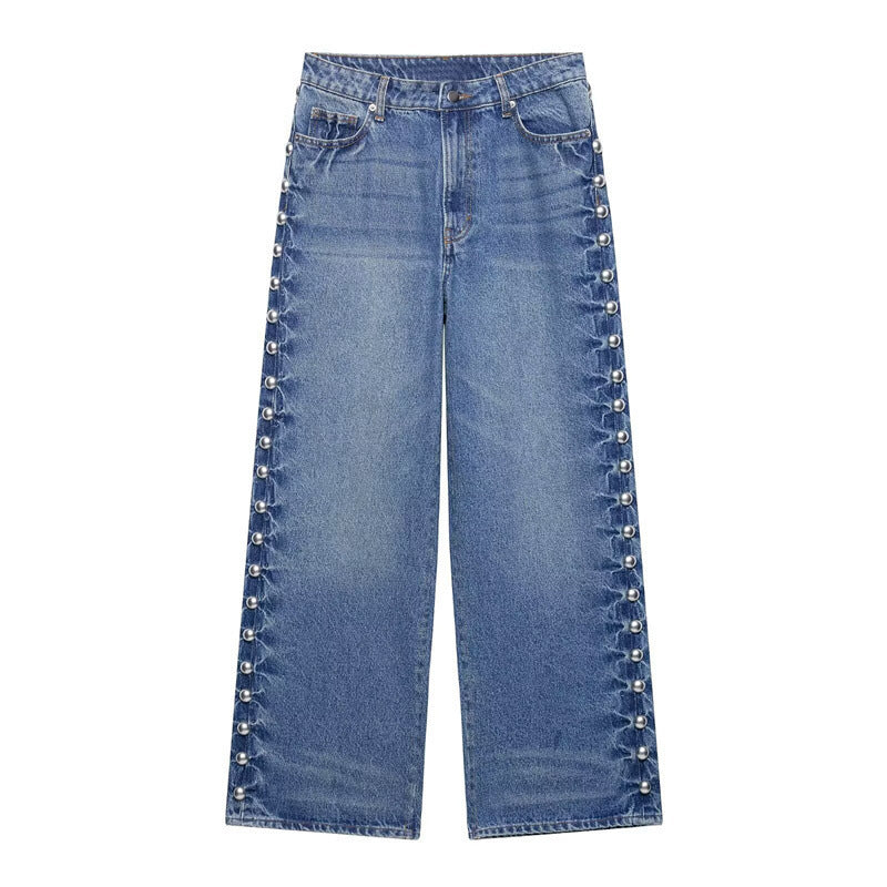 Straight-Leg Jeans mit Nieten