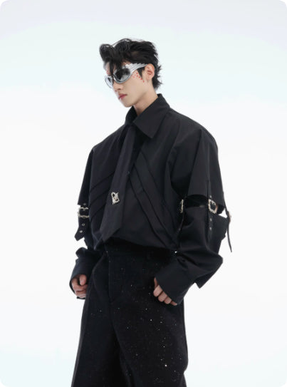 Weisses Langarmhemd mit Cutouts – Bild 7 | LuxeStyle
