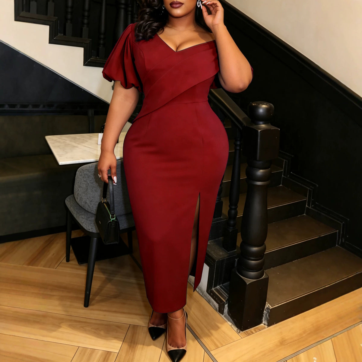 Damen-Kleid mit Schlitz und Off-Shoulder – Bild 6 | LuxeStyle