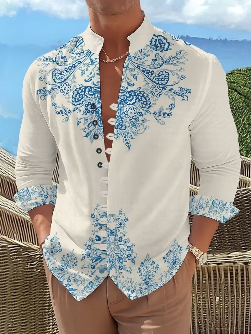 Langärmliges Herren-Mandarin-Kragen-Shirt – Bild 3 | LuxeStyle