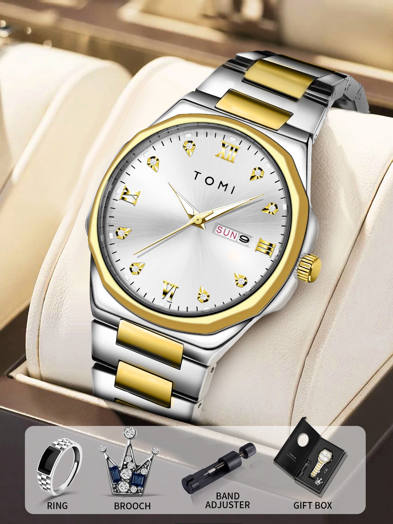 Elegante Quarzuhr mit Diamanten für Herren