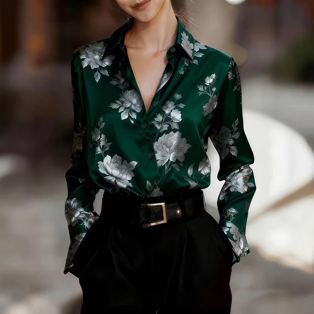 Damen Langarm-Satinhemd mit Druck – Bild 6 | LuxeStyle