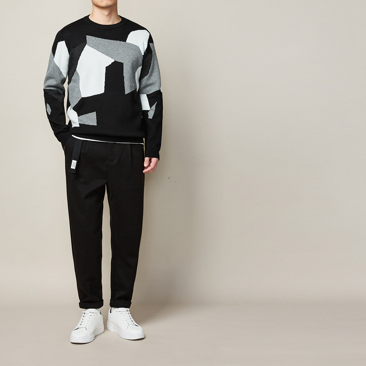 Herren Rundhals-Pullover mit Jacquard-Muster