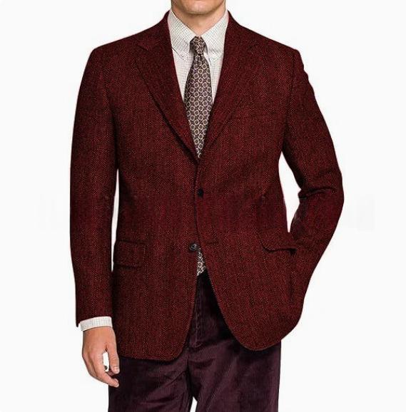 Herren Vintage-Jacke mit Heringbone-Muster Slim Fit