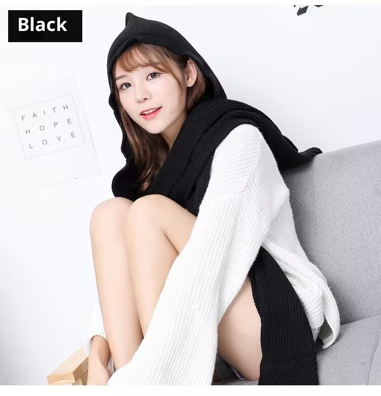 Schwarzer Strickschal aus Wolle – 230 × 20 cm – Bild 8 | LuxeStyle