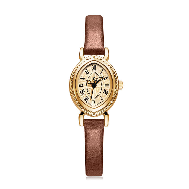 Ovale Quarzuhr mit Lederarmband