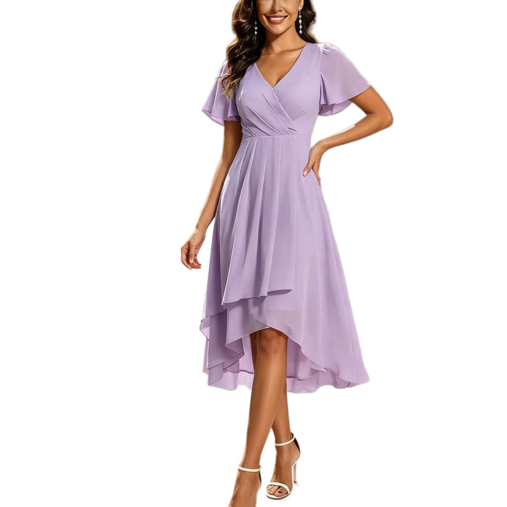 Midi-Kleid mit V-Ausschnitt und Rüschen – Bild 9 | LuxeStyle