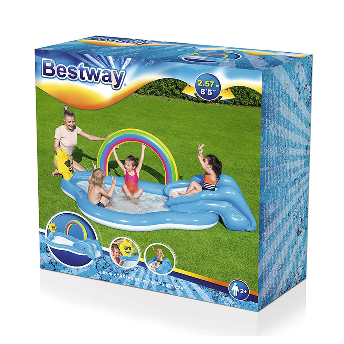 Bestway Aufblasbarer Pool Regenbogen Spielplatz 257x145x91 cm +2 Jahre