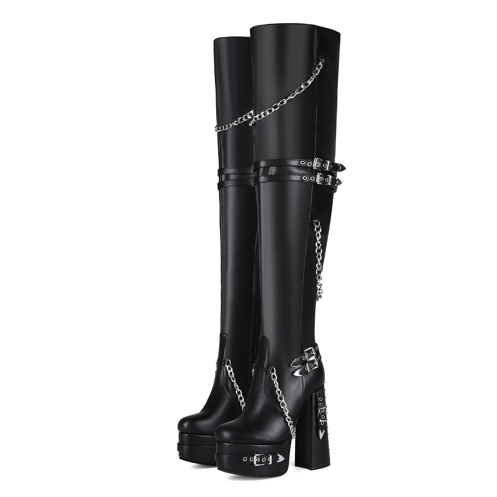 Overknee-Stiefel mit Chunky-Absatz und Nieten