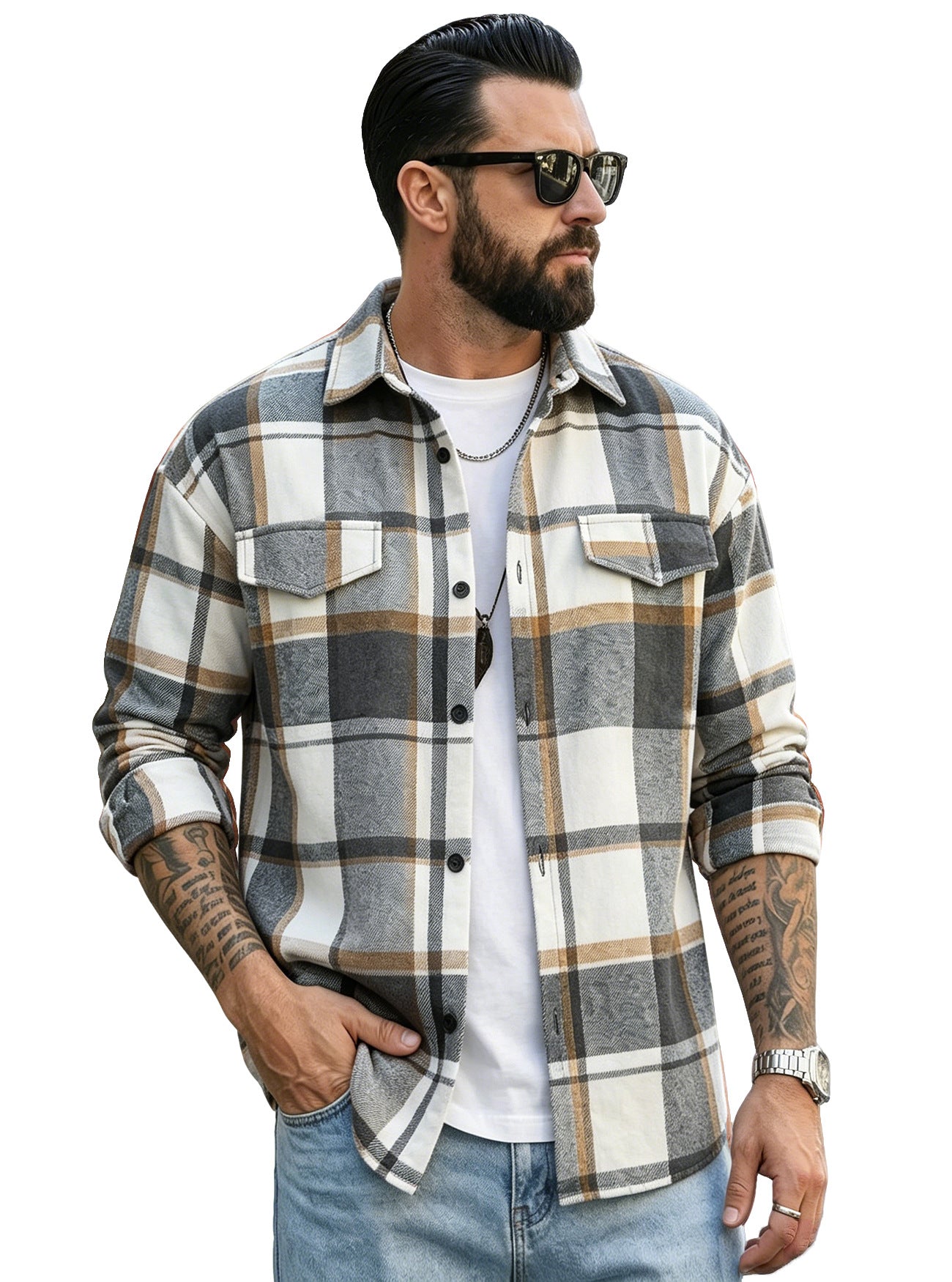 Herren Cardigan mit Reverskragen und Karomuster