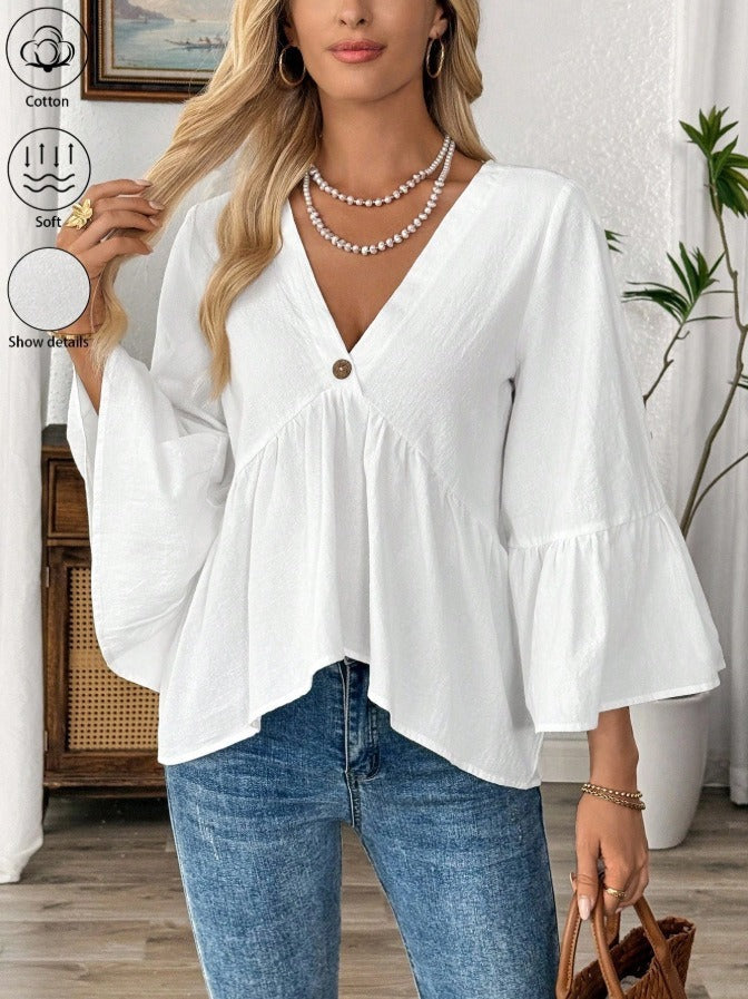 Elegante V-Neck Bluse mit Rüschenärmeln
