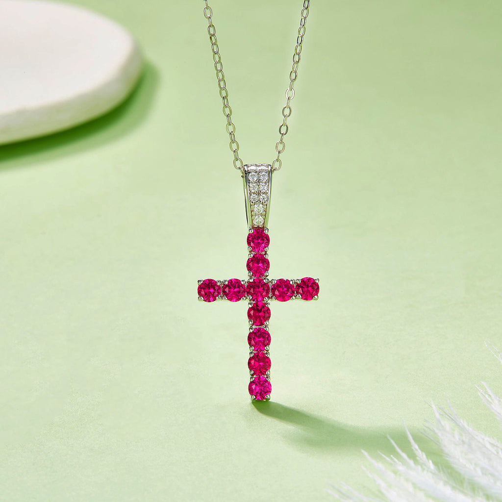 Edelstein-Kreuz-Anhänger «Rubin» · 925 Silber