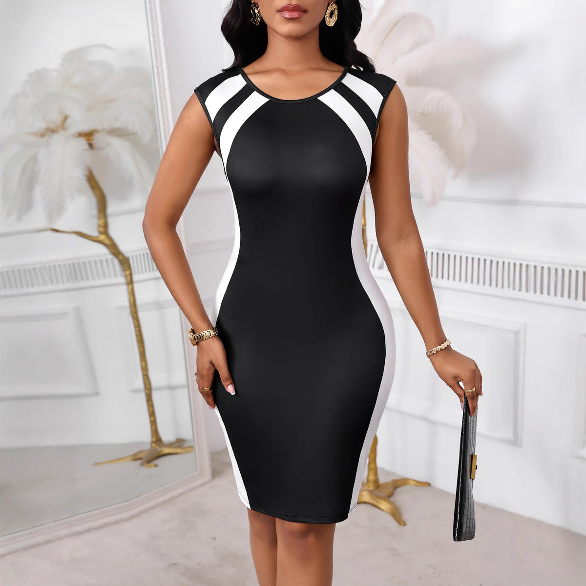 Ärmelloses Color-Block Bodycon Kleid mit Rundhals – Bild 6 | LuxeStyle