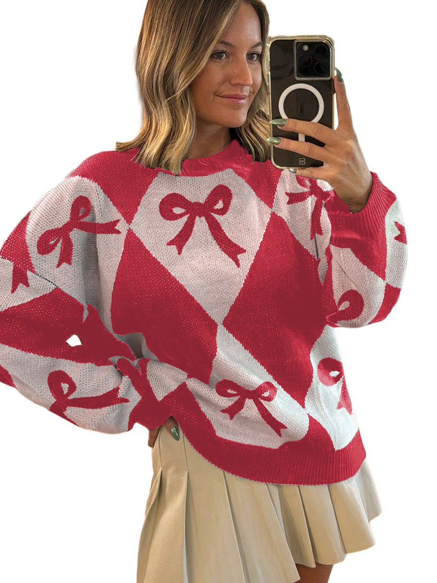 Pullover mit Schleifenmuster und Kontrastdetails