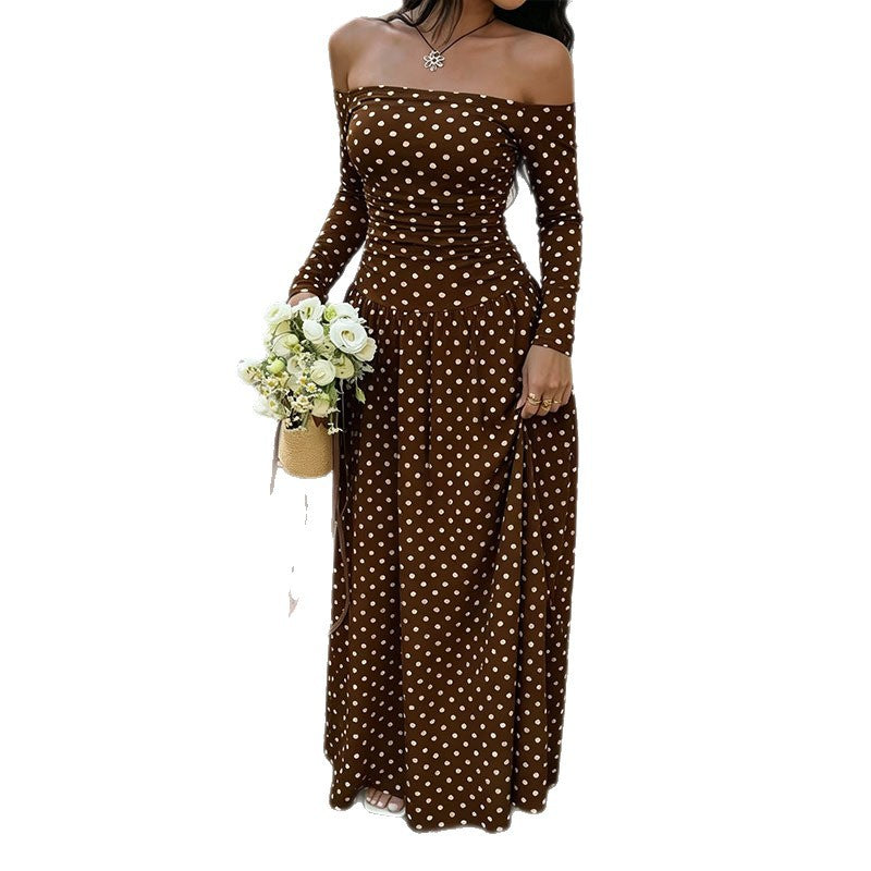 Off-Shoulder Polka-Dot Maxikleid