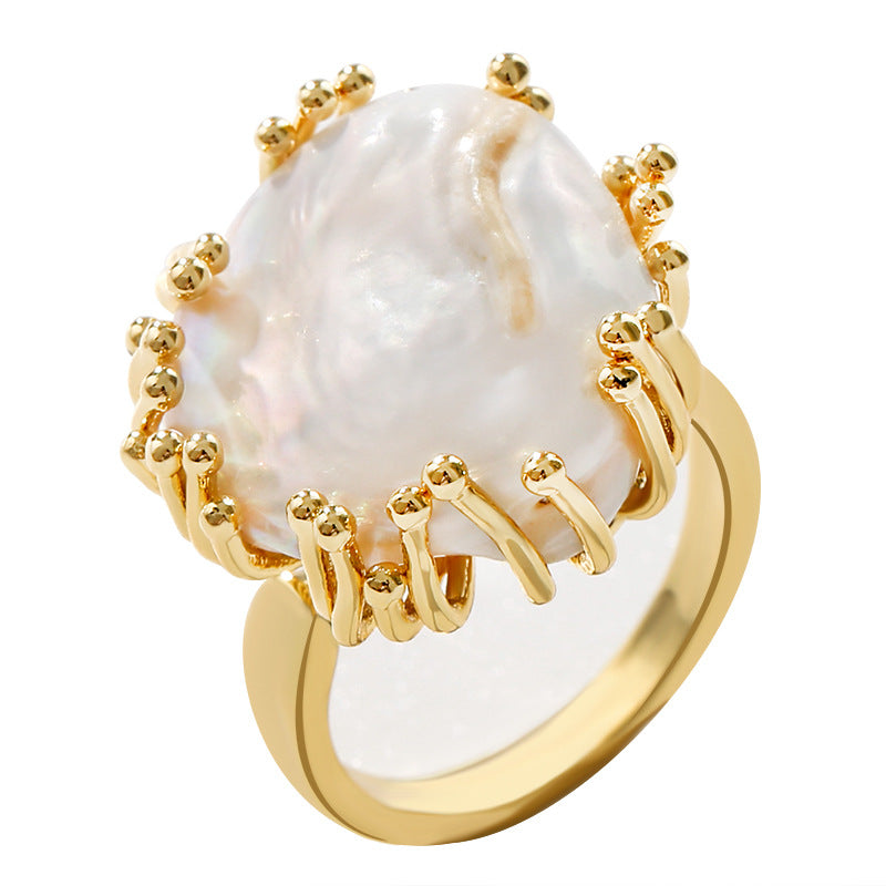 Influencer-Style Baroque Pearl Ring Kupfer