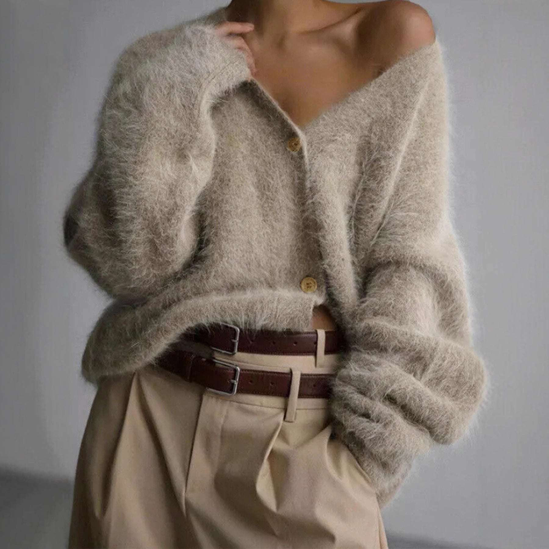 V-Ausschnitt Strick-Cardigan für Herbst und Winter