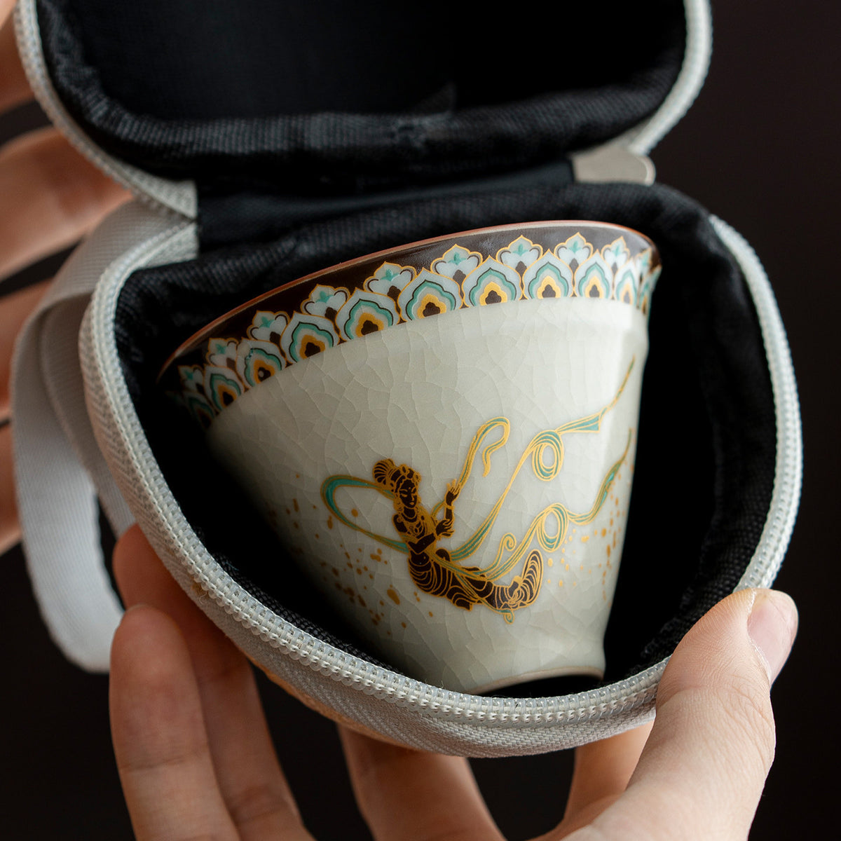 Keramiktasse mit Ru-Kiln-Muster und Tragetasche | LuxeStyle