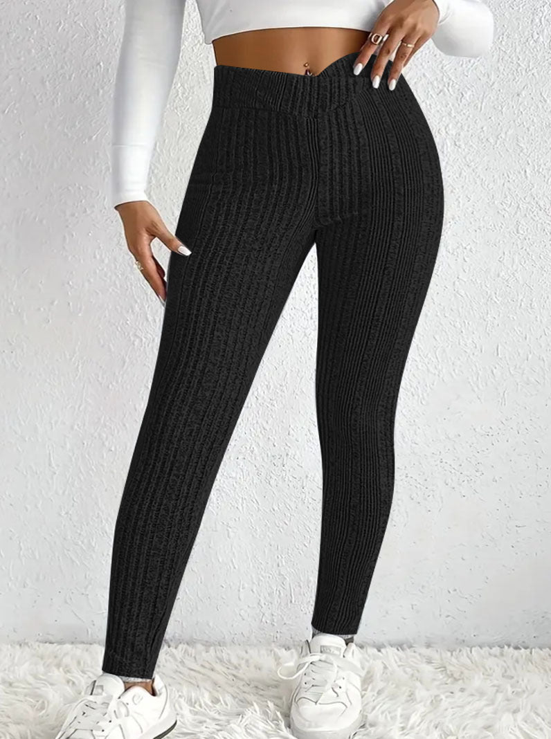 Gestreifte Rippenhose mit hohem Bund