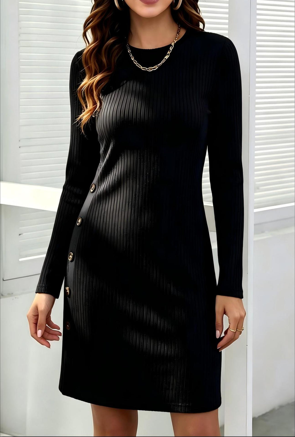 Bodycon Longsleeve-Kleid in Schwarz – Bild 4 | LuxeStyle
