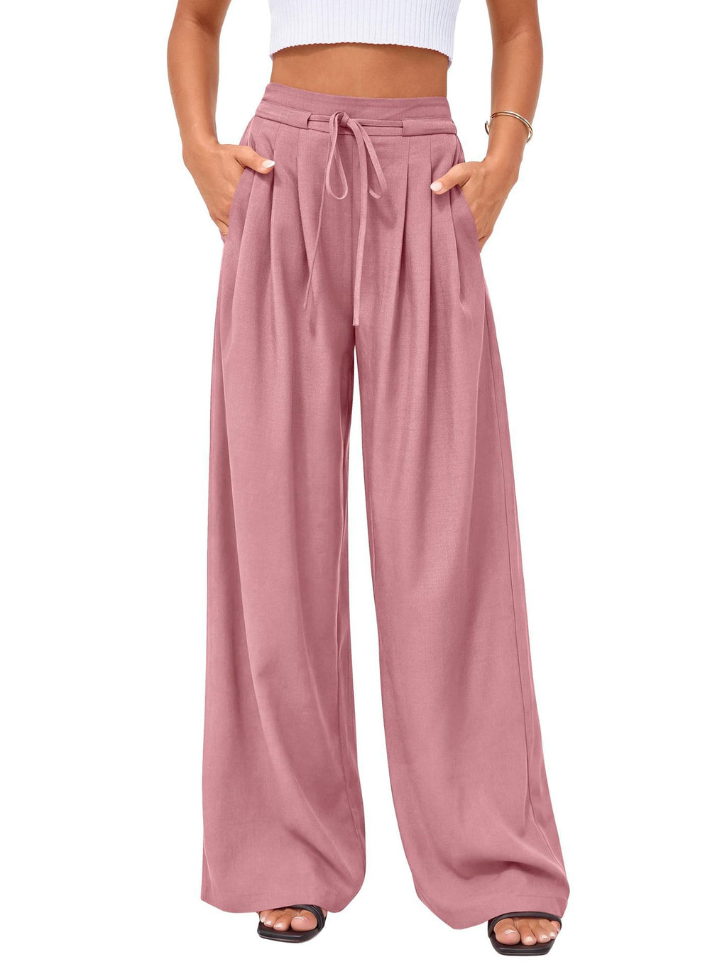 High-Waist Plissée Hose mit weitem Bein