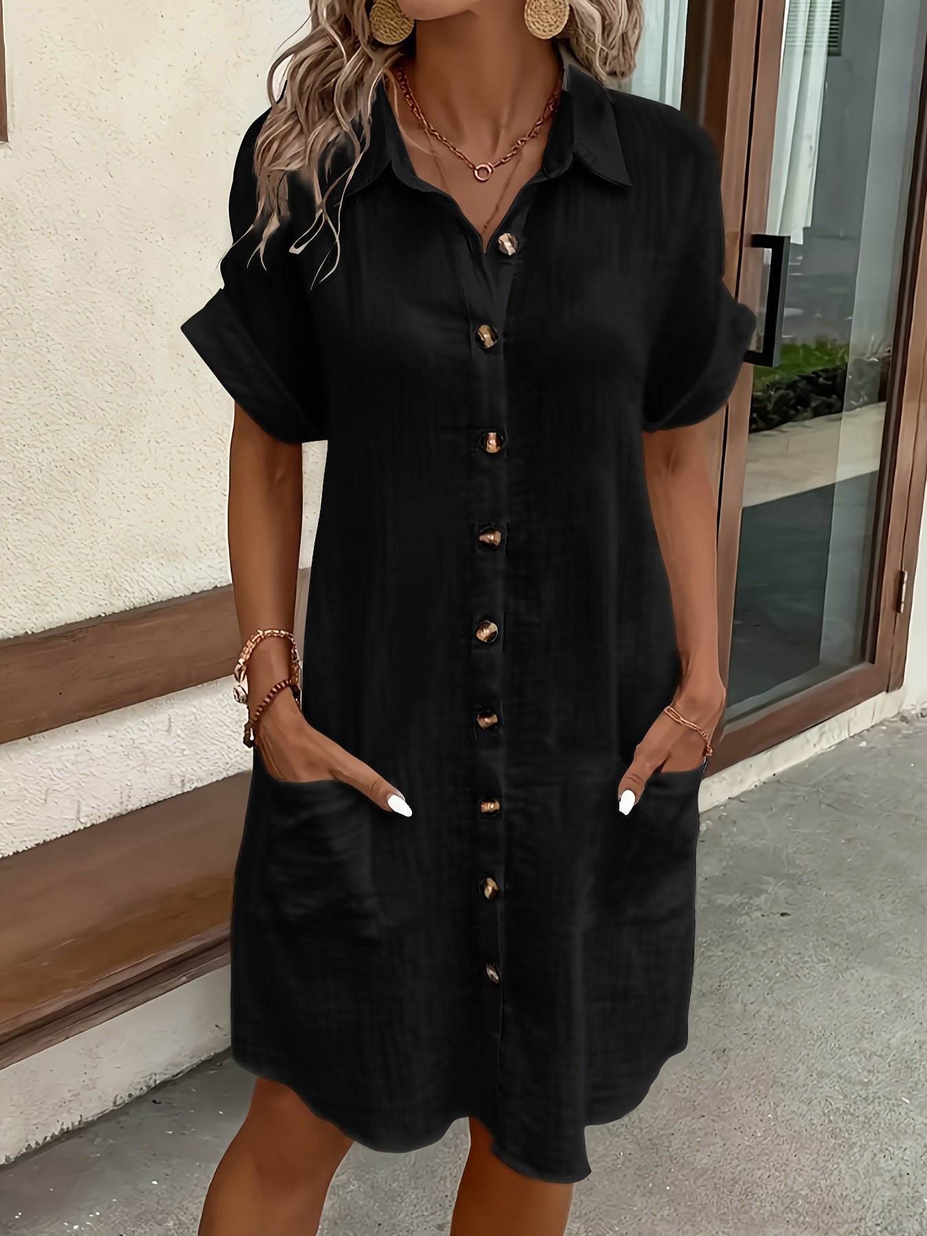 Kurzes Leinen-Baumwoll Cardigan-Kleid