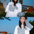 Retro Streifen-Hoodie mit Blumen-Stickerei