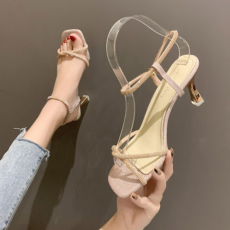 Silberne Kreuzband-Glitzer-Hochschuh-Sandalen – Bild 5 | LuxeStyle