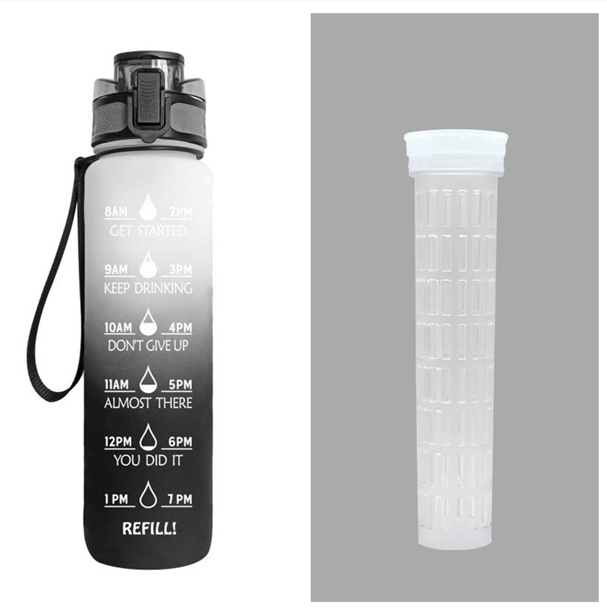 Motivierende Wasserflasche mit Zeitmarken, 1L, leckdicht