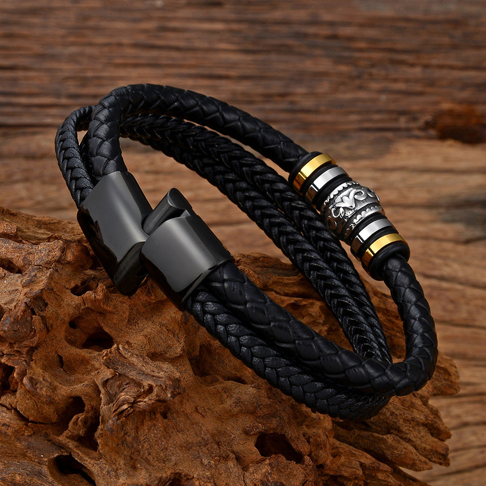Geflochtenes Lederarmband aus Titanstahl