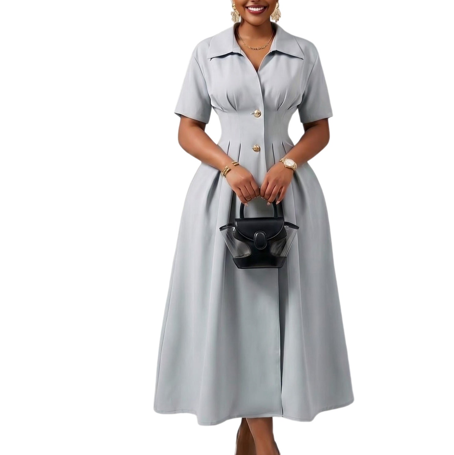 Elegantes A-Linien Kleid mit Reverskragen