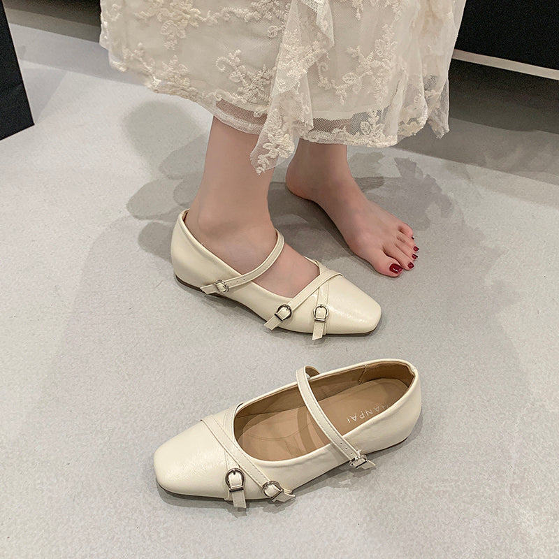Silberne Mary Jane Flats mit verstecktem Absatz