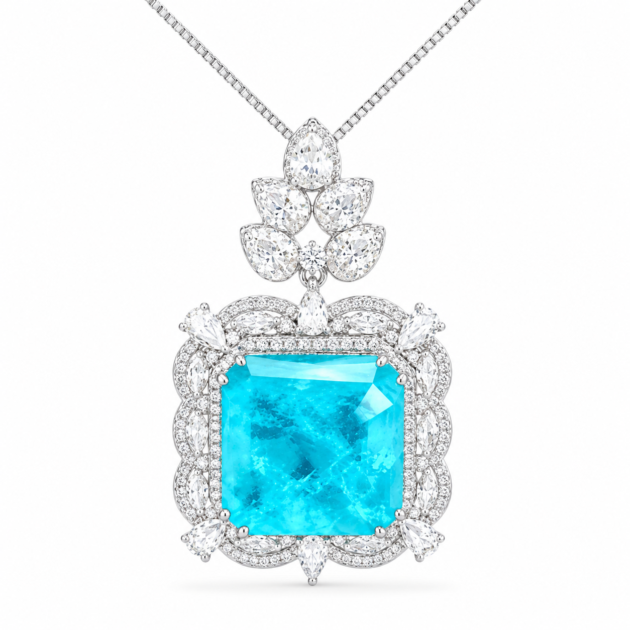 Paraiba Blau CZ Halo Anhänger Halskette