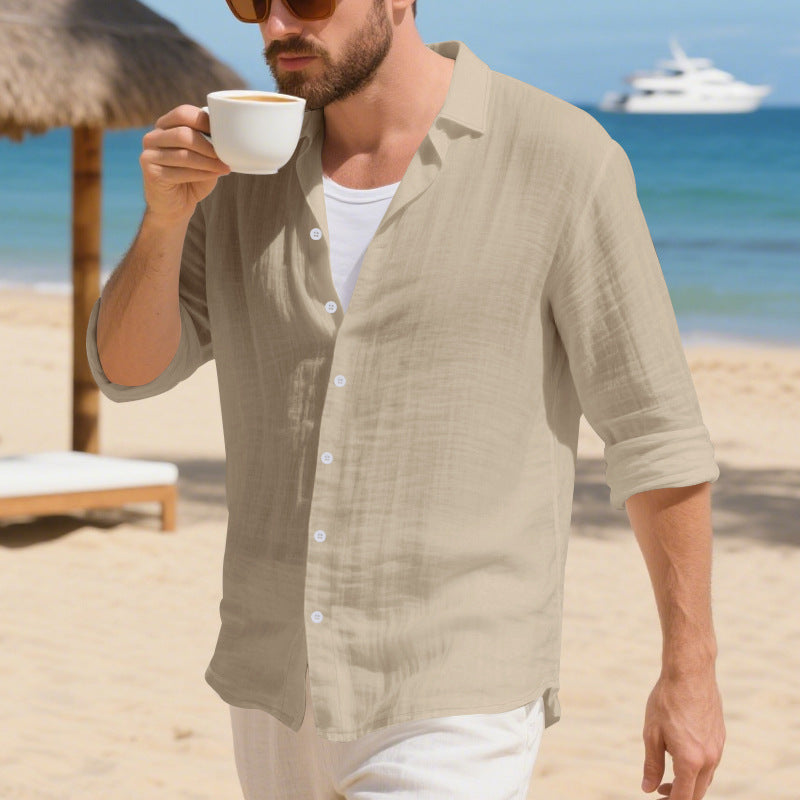 Herren Langarmhemd Casual Leinen
