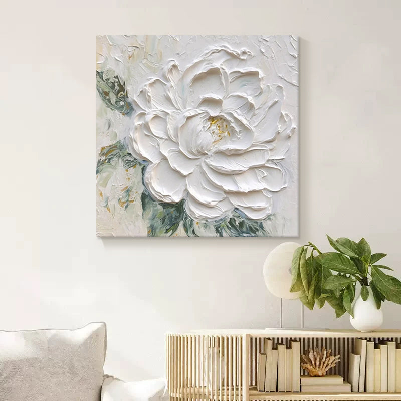 Cremeweisse Pfingstrosen-Blumen Ölgemälde – Bild 4 | LuxeStyle