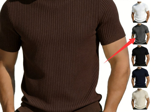 Kurzarm Strick-T-Shirt für Herren mit Mock Neck