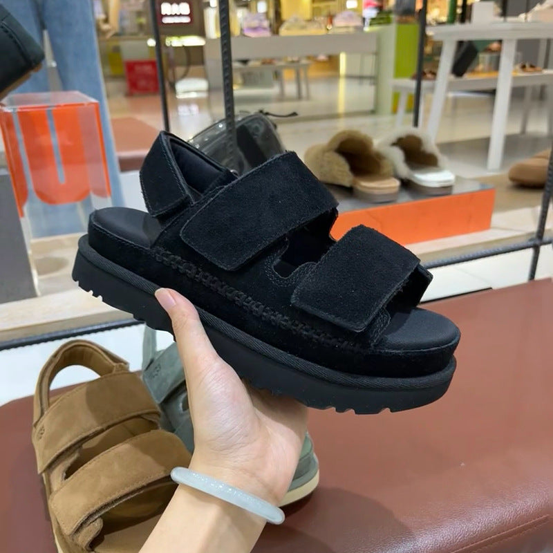 Leder-Sandalen mit Klettverschluss und Plateau – Bild 5 | LuxeStyle