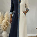 Color-Block Denim-Cardigan Maxikleid