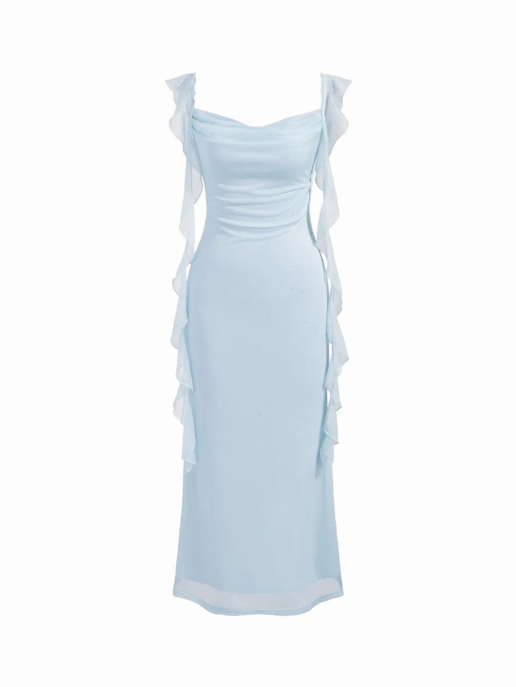 Pailletten Mesh Maxikleid mit Rüschen