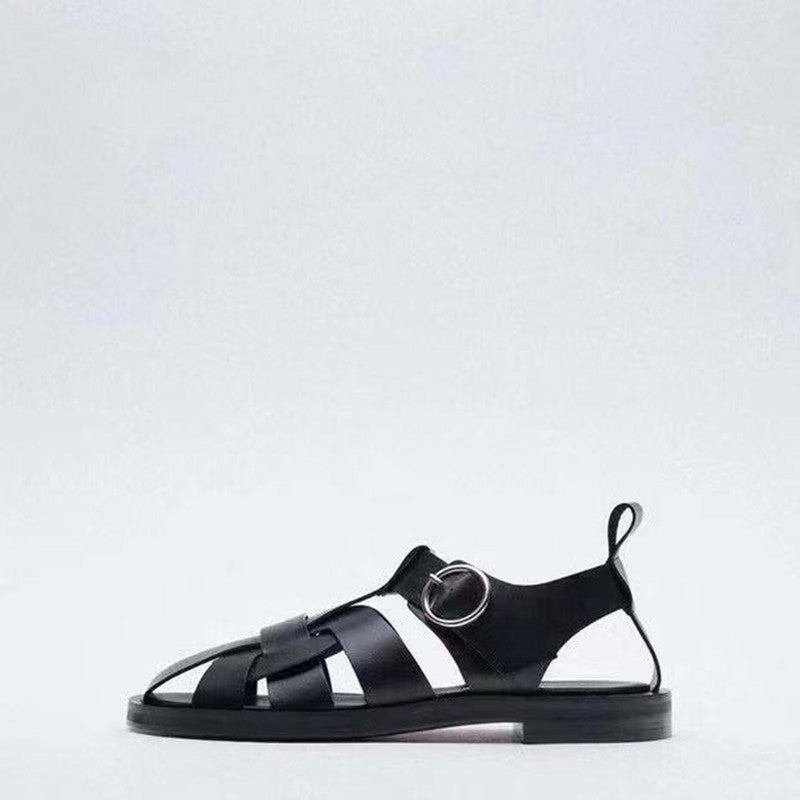 Flache Ledersandalen mit runder Zehenpartie – Bild 7 | LuxeStyle
