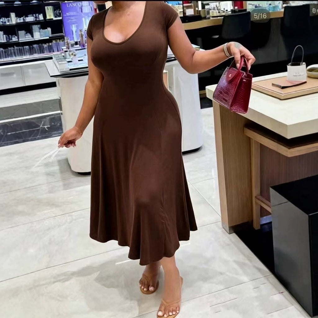 Elegantes V-Neck Maxikleid mit kurzen Ärmeln – Bild 2 | LuxeStyle